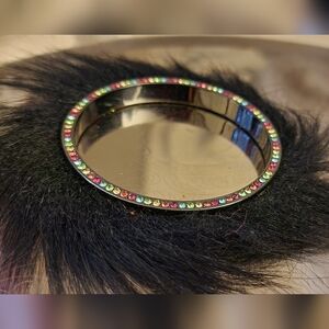 Betsey Johnson Bangle - Black Faux Fur with 🌈 Rhinestones